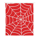 Red And White Spider Web Pattern Print Polyester Shower Curtain