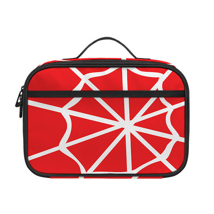 Red And White Spider Web Pattern Print Portable Lunch Bag