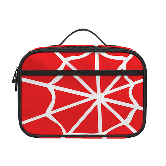 Red And White Spider Web Pattern Print Portable Lunch Bag