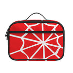 Red And White Spider Web Pattern Print Portable Lunch Bag