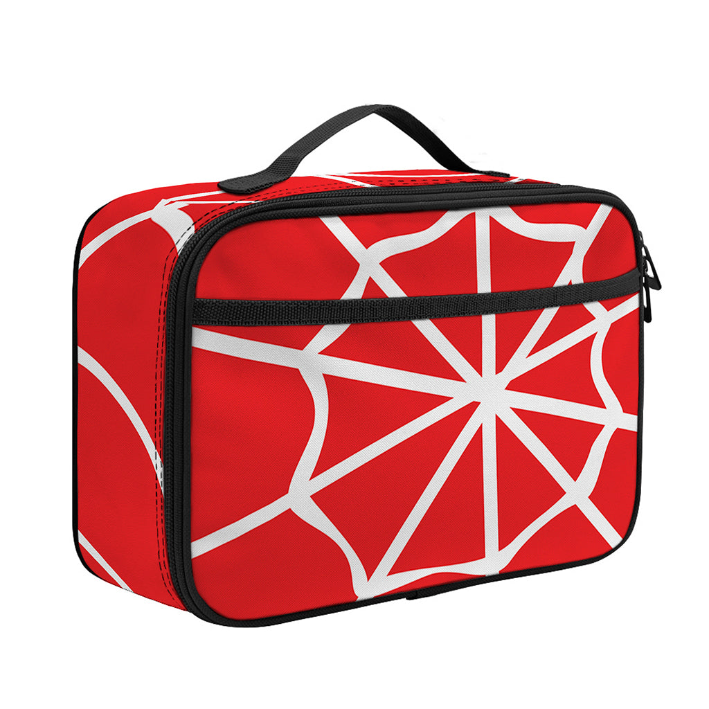 Red And White Spider Web Pattern Print Portable Lunch Bag