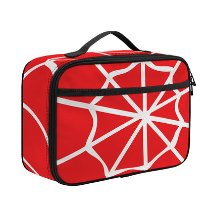 Red And White Spider Web Pattern Print Portable Lunch Bag