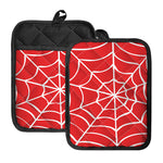 Red And White Spider Web Pattern Print Pot Holders With Pocket