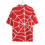 Red And White Spider Web Pattern Print Rayon Hawaiian Shirt