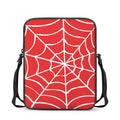 Red And White Spider Web Pattern Print Rectangular Crossbody Bag