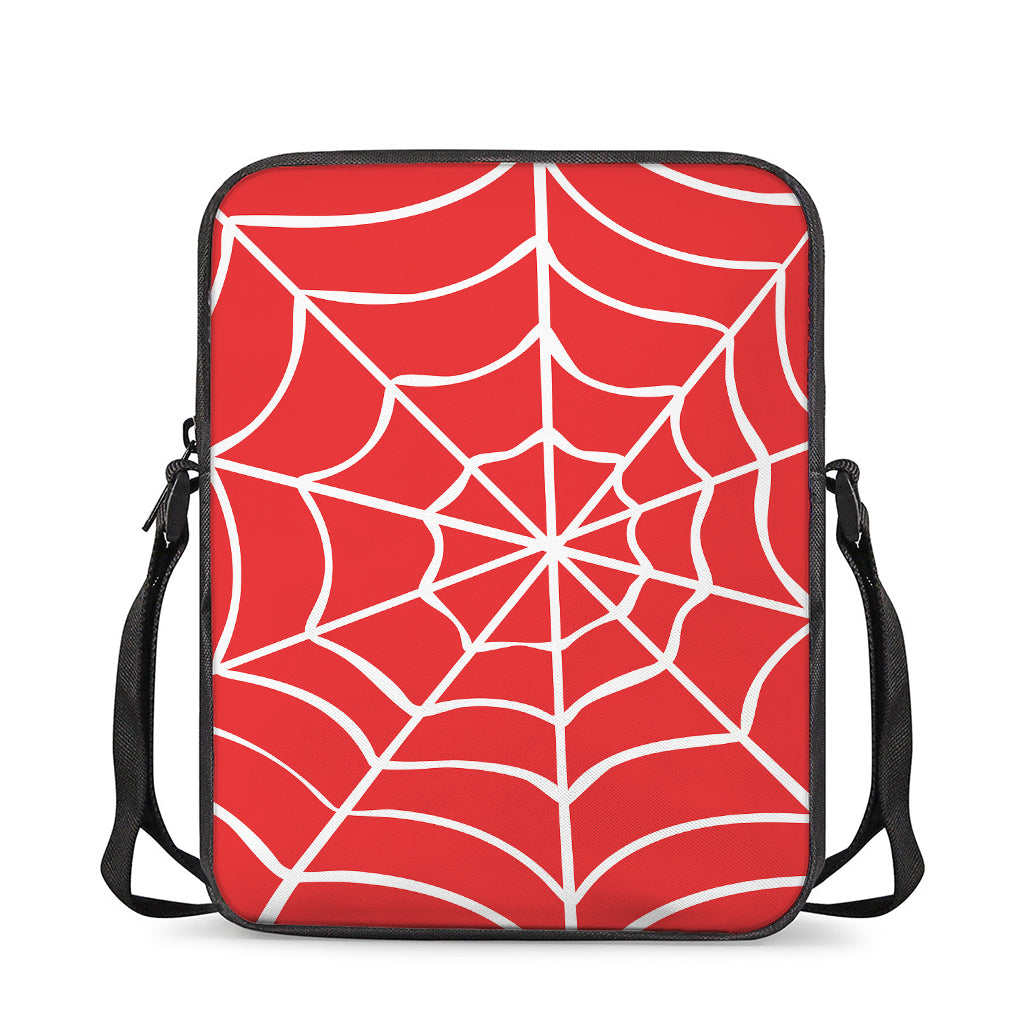 Red And White Spider Web Pattern Print Rectangular Crossbody Bag