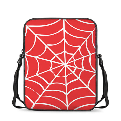Red And White Spider Web Pattern Print Rectangular Crossbody Bag