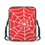 Red And White Spider Web Pattern Print Rectangular Crossbody Bag