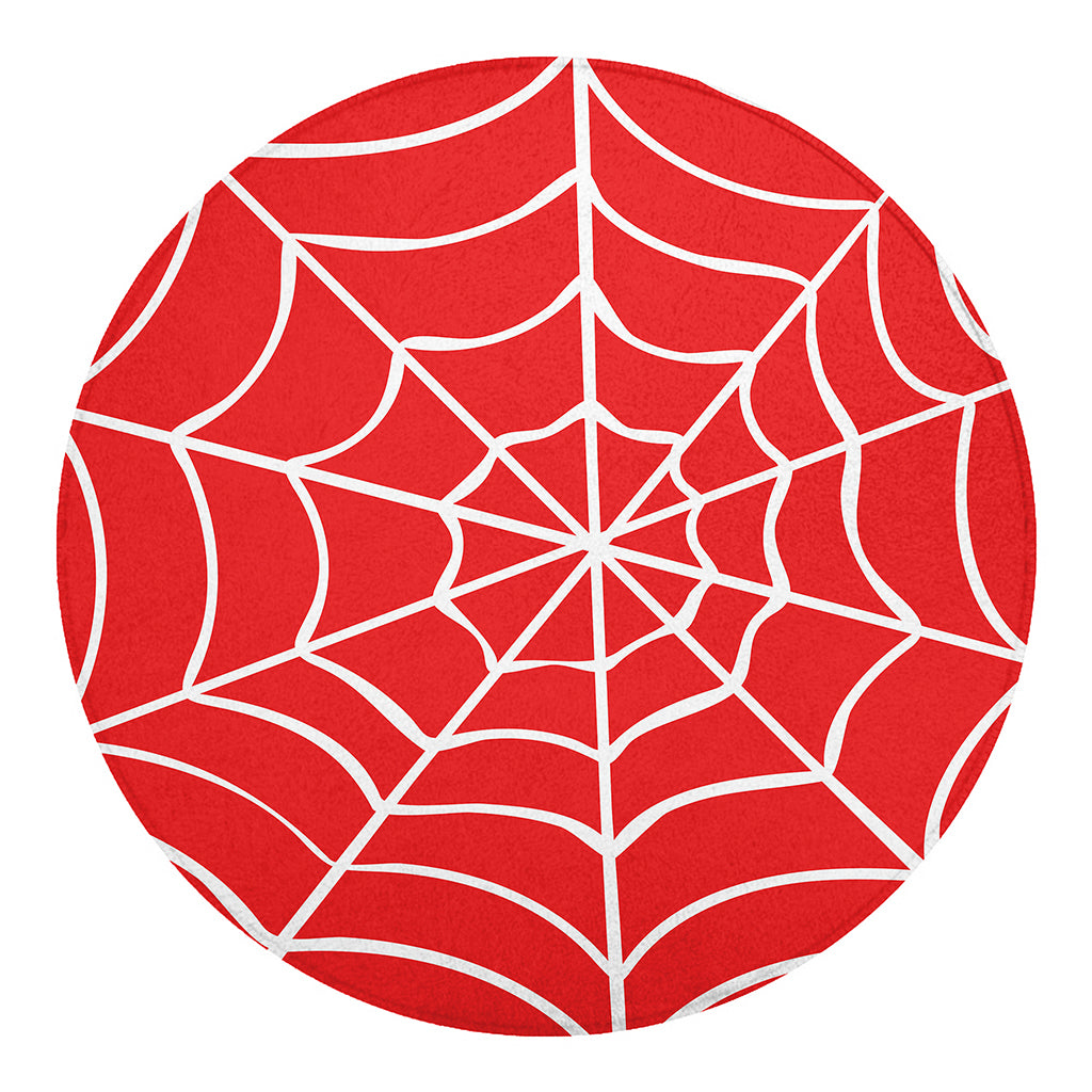 Red And White Spider Web Pattern Print Round Blanket