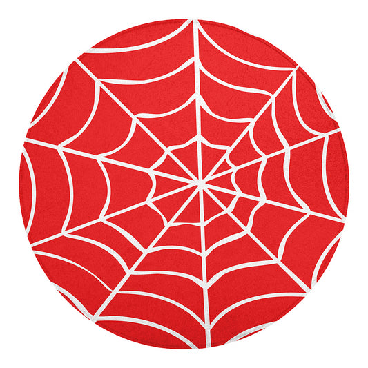 Red And White Spider Web Pattern Print Round Blanket