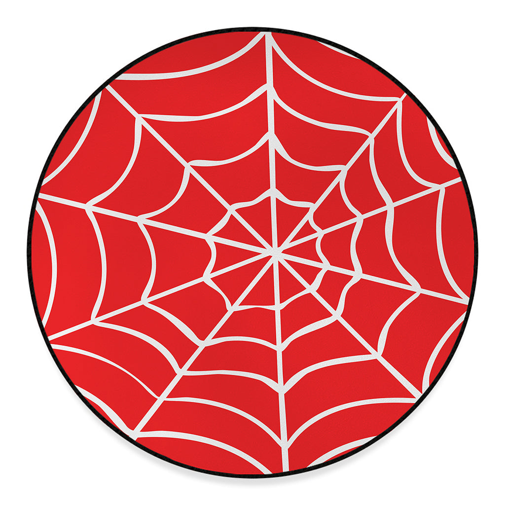 Red And White Spider Web Pattern Print Round Floor Mat