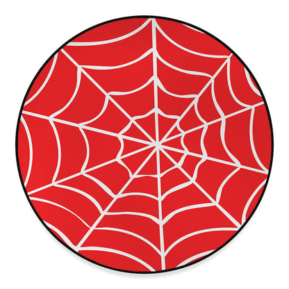 Red And White Spider Web Pattern Print Round Floor Mat