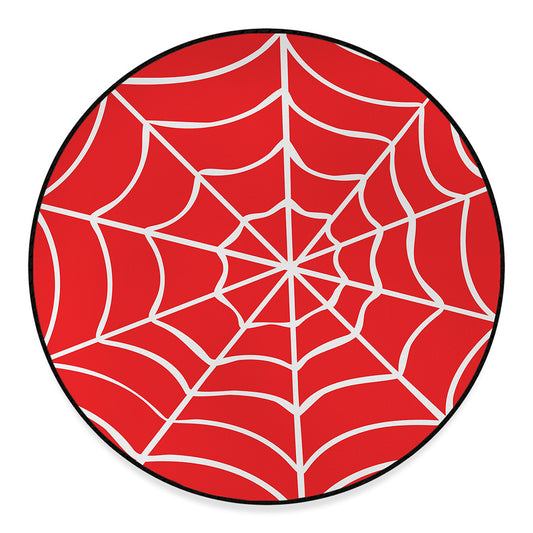 Red And White Spider Web Pattern Print Round Floor Mat