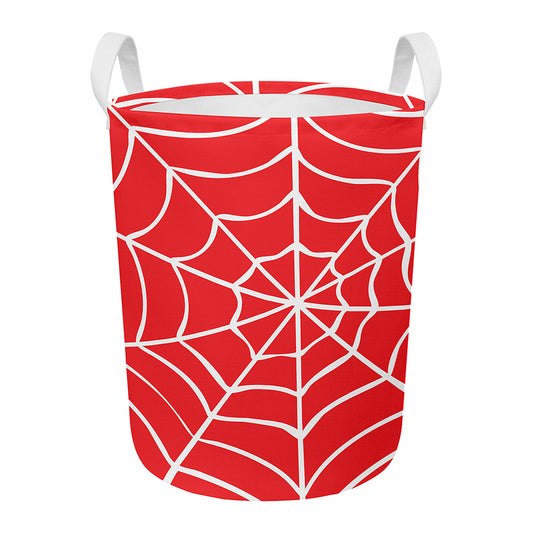 Red And White Spider Web Pattern Print Round Laundry Basket