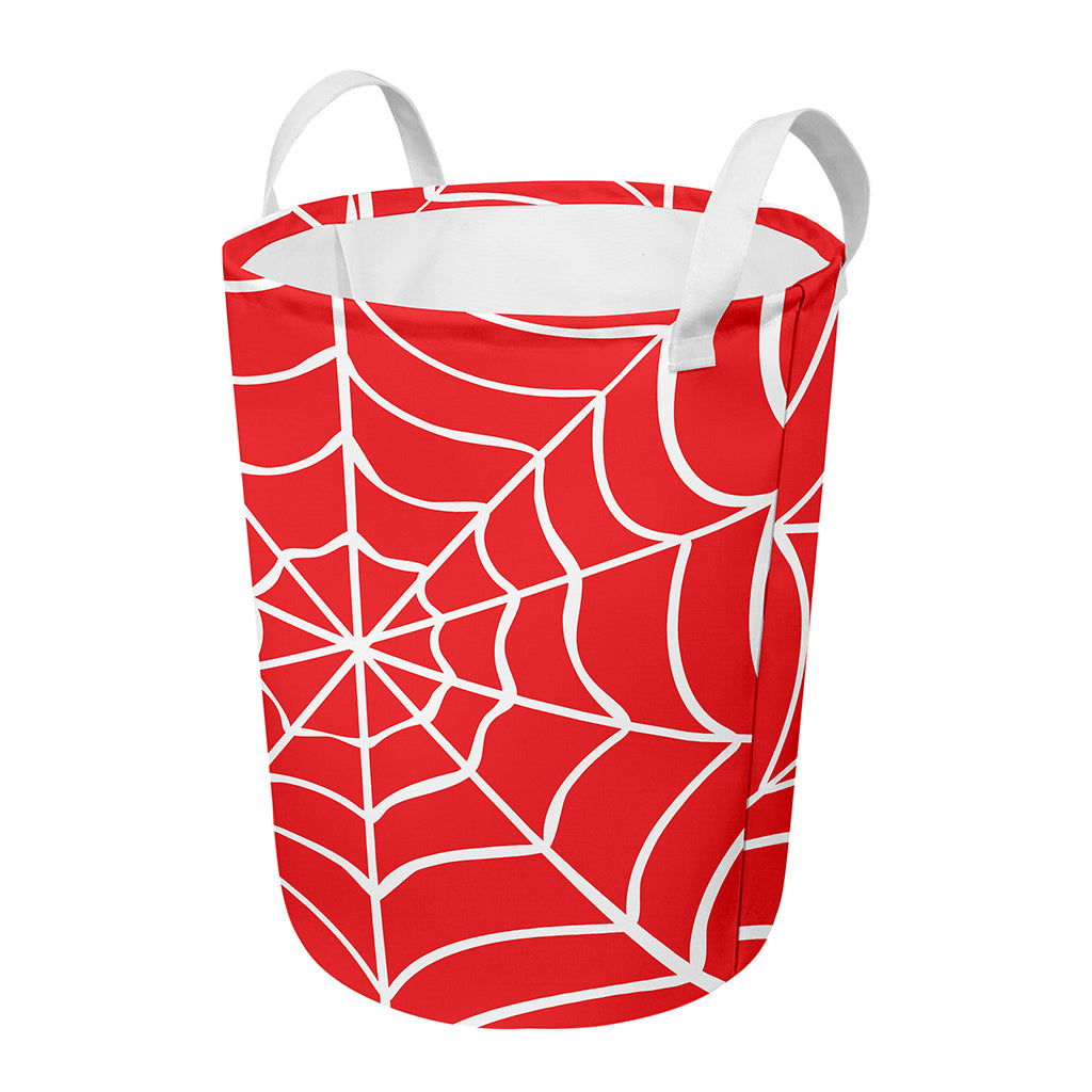 Red And White Spider Web Pattern Print Round Laundry Basket