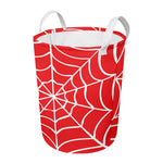 Red And White Spider Web Pattern Print Round Laundry Basket