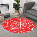 Red And White Spider Web Pattern Print Round Rug