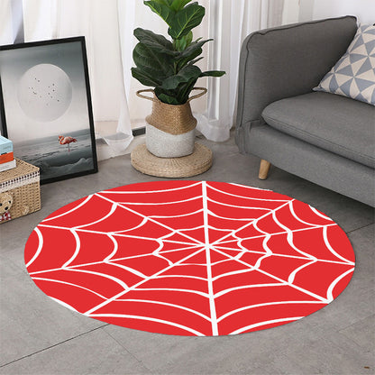 Red And White Spider Web Pattern Print Round Rug