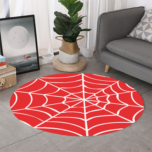 Red And White Spider Web Pattern Print Round Rug