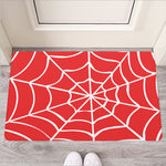 Red And White Spider Web Pattern Print Rubber Doormat