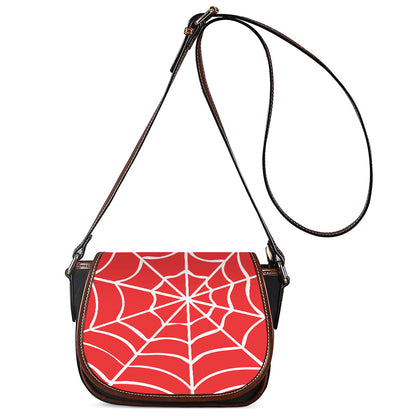 Red And White Spider Web Pattern Print Saddle Bag