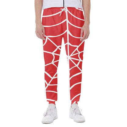 Red And White Spider Web Pattern Print Scuba Joggers