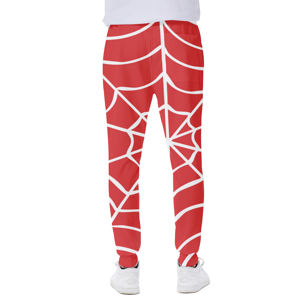 Red And White Spider Web Pattern Print Scuba Joggers