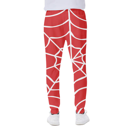 Red And White Spider Web Pattern Print Scuba Joggers