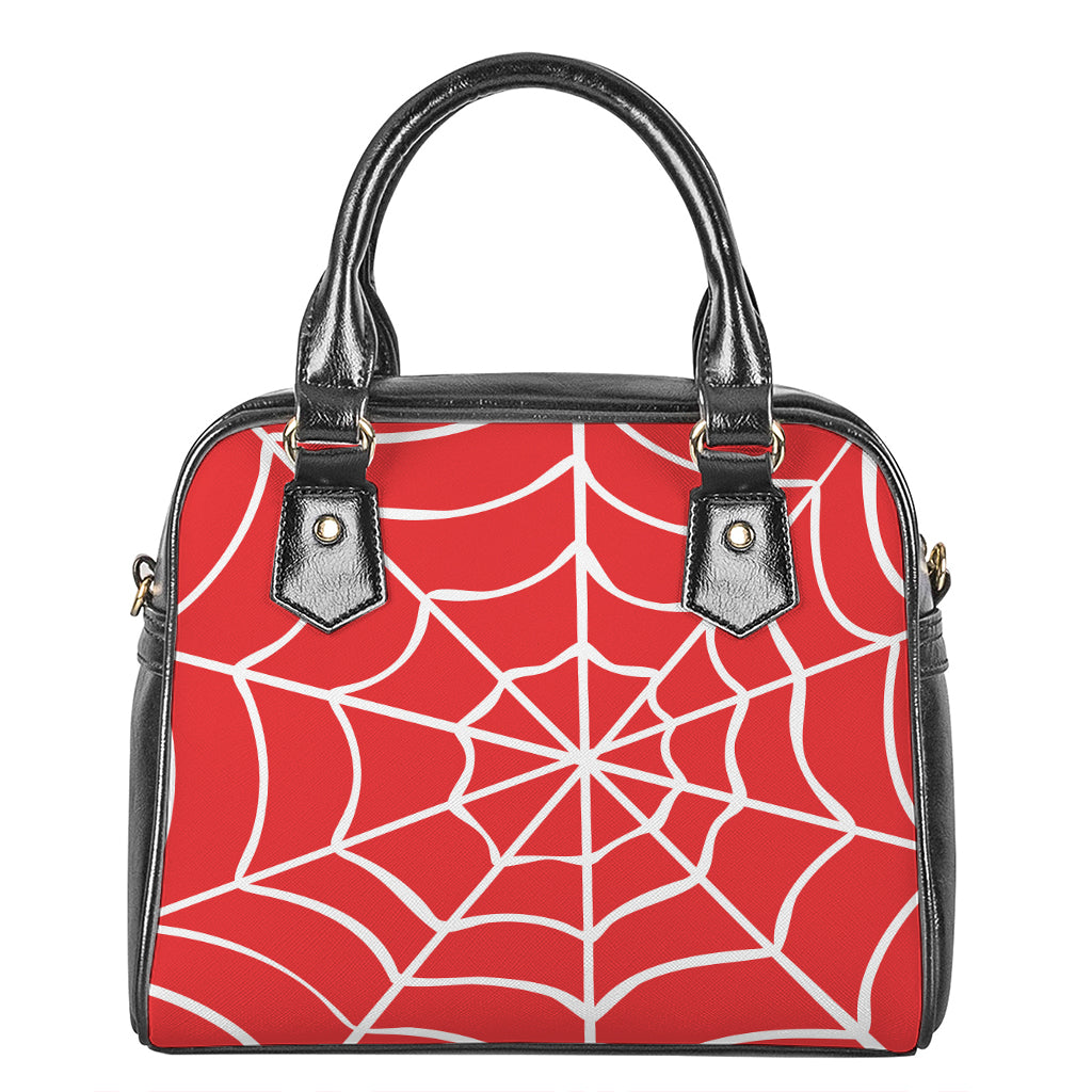 Red And White Spider Web Pattern Print Shoulder Handbag