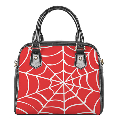 Red And White Spider Web Pattern Print Shoulder Handbag
