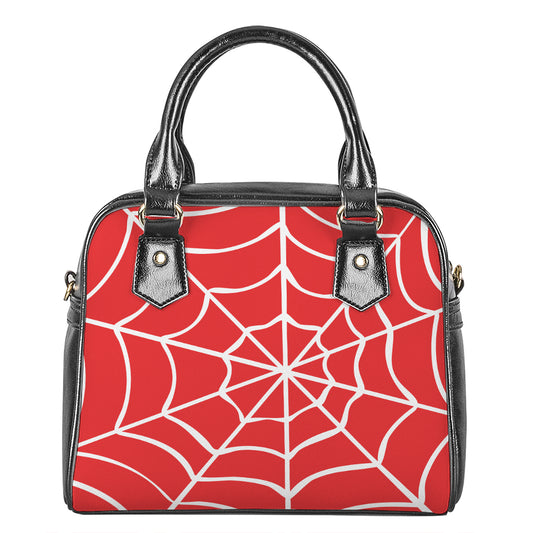 Red And White Spider Web Pattern Print Shoulder Handbag