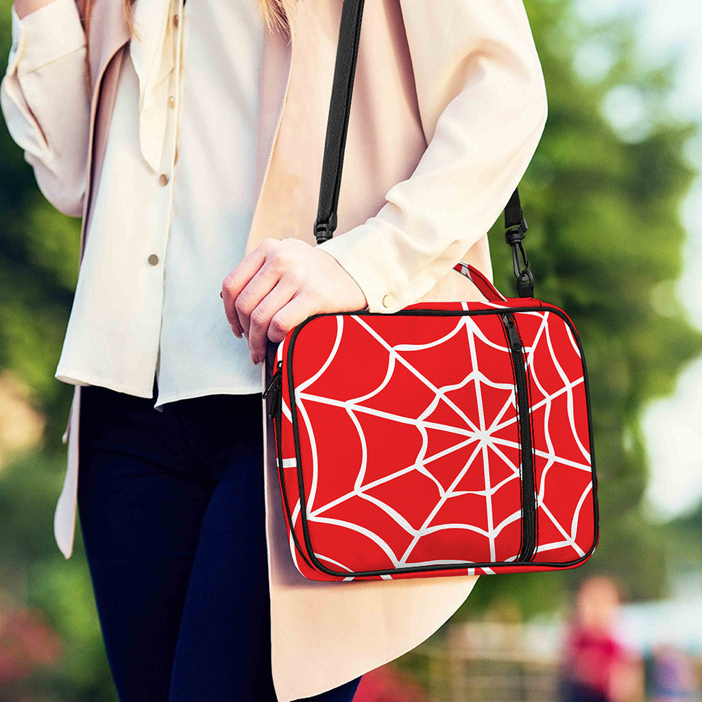 Red And White Spider Web Pattern Print Shoulder Strap Bible Bag