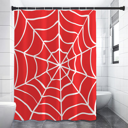 Red And White Spider Web Pattern Print Shower Curtain
