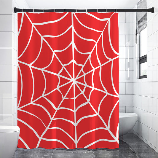 Red And White Spider Web Pattern Print Shower Curtain