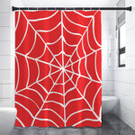 Red And White Spider Web Pattern Print Shower Curtain