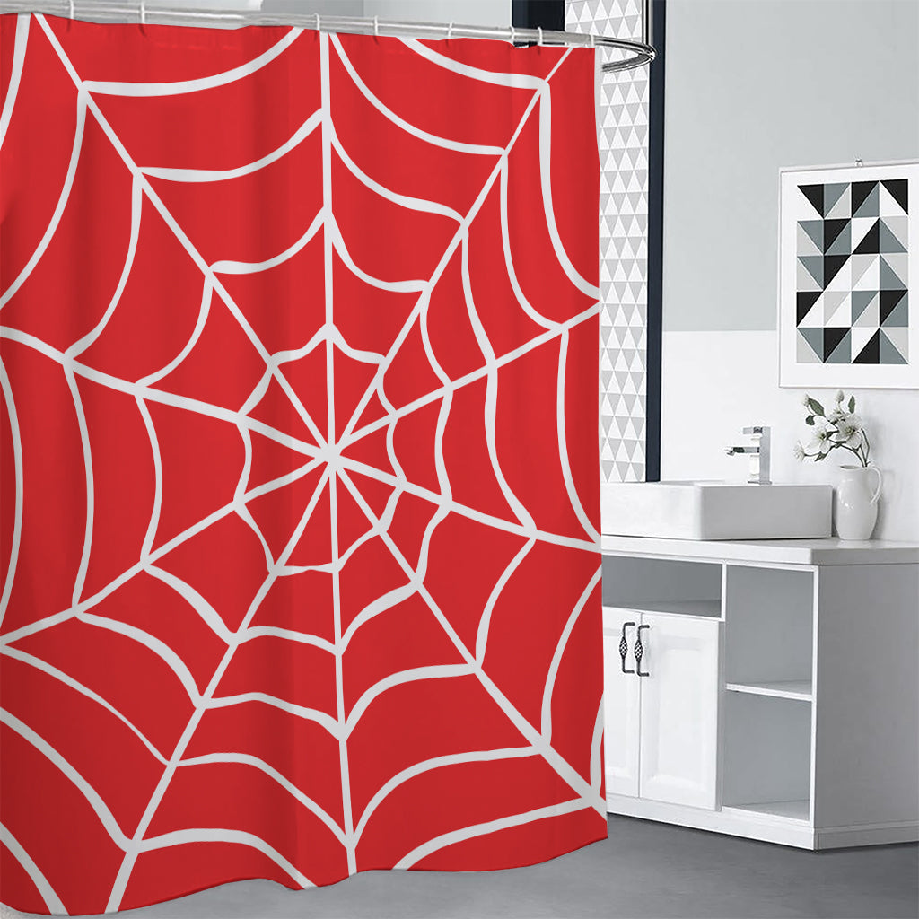 Red And White Spider Web Pattern Print Shower Curtain