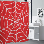 Red And White Spider Web Pattern Print Shower Curtain