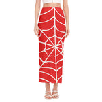 Red And White Spider Web Pattern Print Side Slit Maxi Skirt