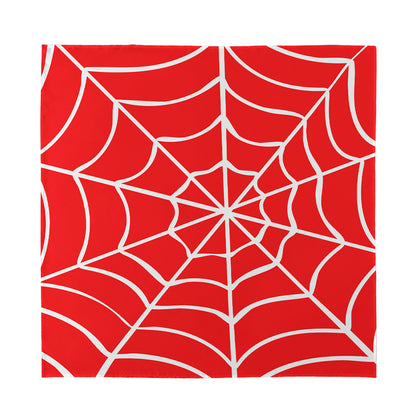 Red And White Spider Web Pattern Print Silk Bandana