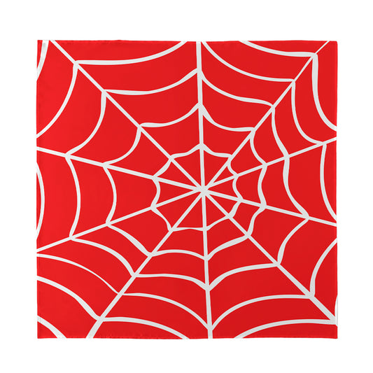 Red And White Spider Web Pattern Print Silk Bandana