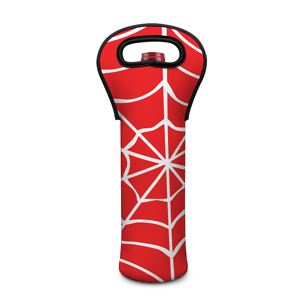 Red And White Spider Web Pattern Print Single Neoprene Wine Tote