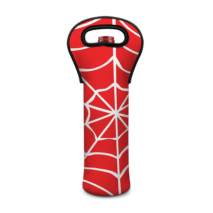 Red And White Spider Web Pattern Print Single Neoprene Wine Tote