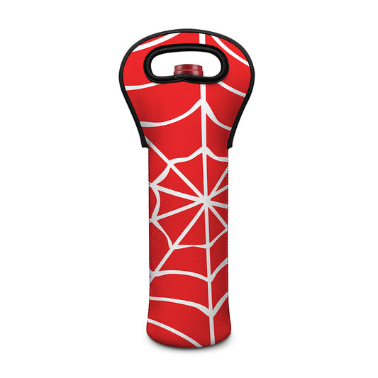 Red And White Spider Web Pattern Print Single Neoprene Wine Tote
