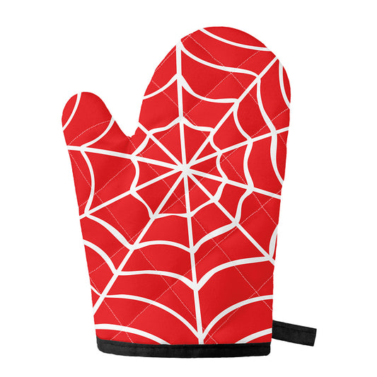 Red And White Spider Web Pattern Print Single Oven Mitt