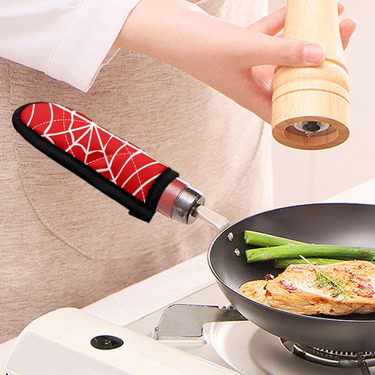 Red And White Spider Web Pattern Print Skillet Handle Cover