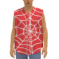 Red And White Spider Web Pattern Print Sleeveless Baseball Jersey
