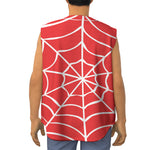 Red And White Spider Web Pattern Print Sleeveless Baseball Jersey