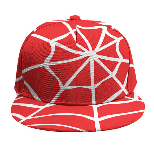 Red And White Spider Web Pattern Print Snapback Cap
