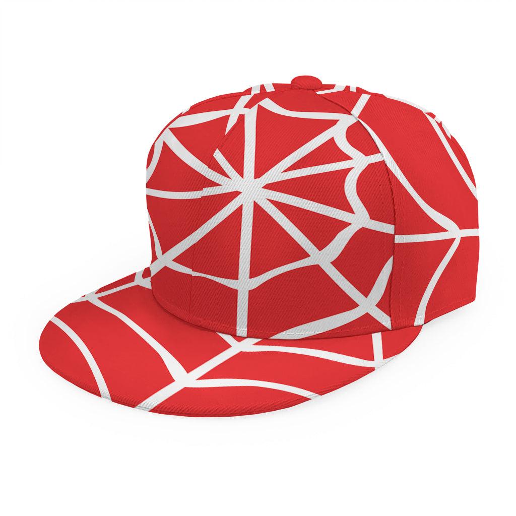 Red And White Spider Web Pattern Print Snapback Cap
