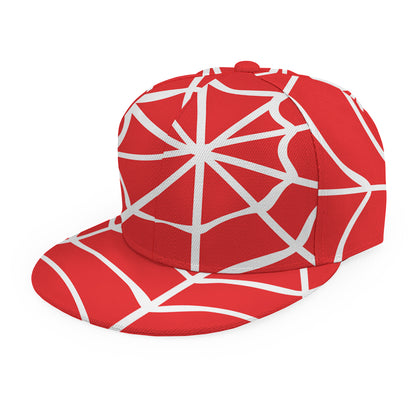 Red And White Spider Web Pattern Print Snapback Cap